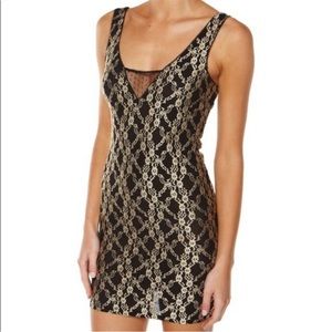 RARE, VINTAGE, Y2K style Free People Black and Gold Lace Dress